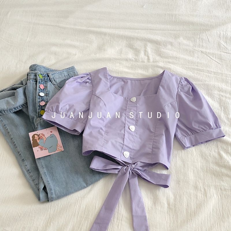 Слайд  Блузка с коротким рукавом Фиолетовый