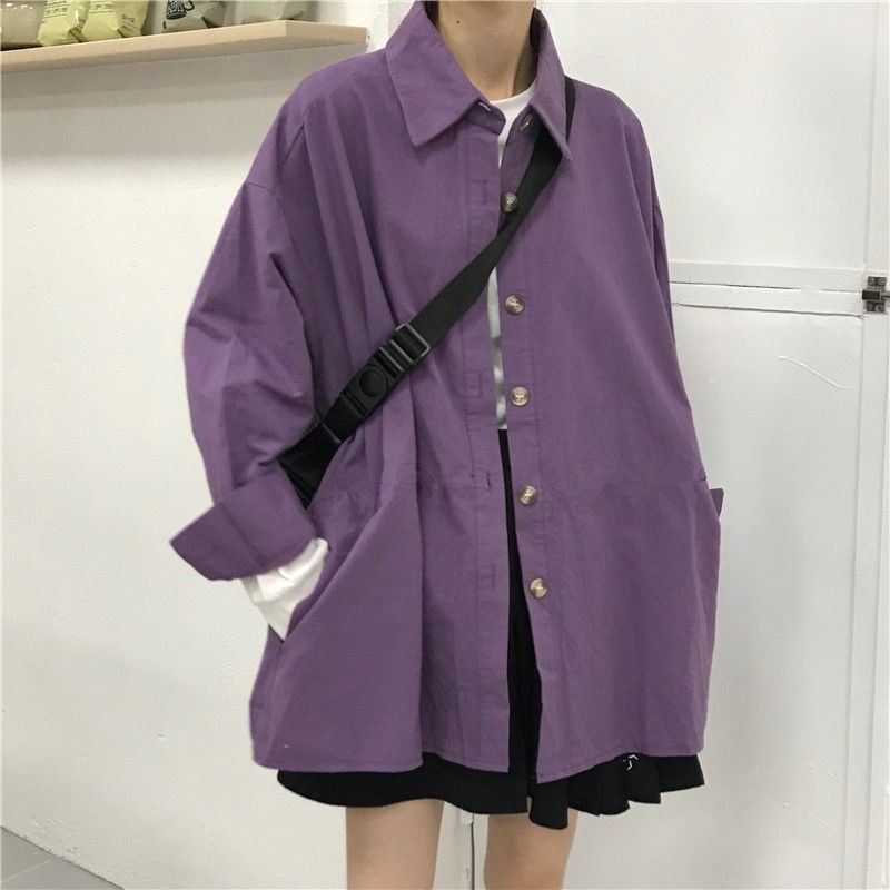 Слайд  Свободная и удлиненная рубашка свободного кроя Фиолетовый