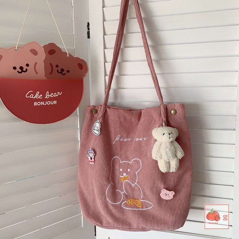 Слайд  Вельветовая сумка шоппер в эко стиле Розовый