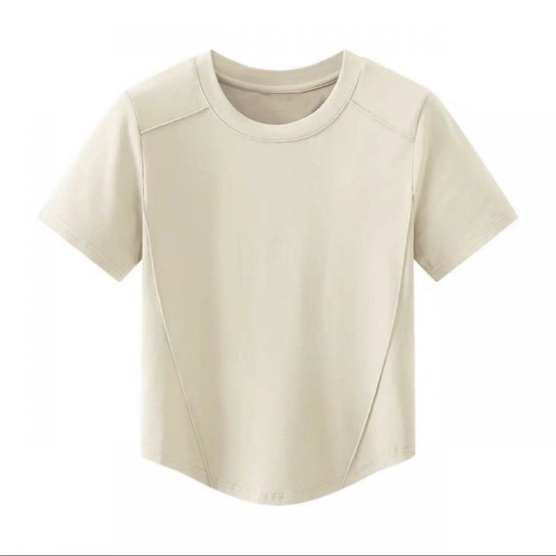 Слайд  Однотонная базовая футболка с коротким рукавом Бежевый