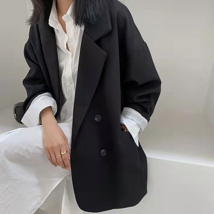 Слайд  Трендовый модный классический пиджак прямого кроя Черный